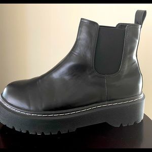 Black lug sole faux leather booties!! WORN ONCE!! too big for me